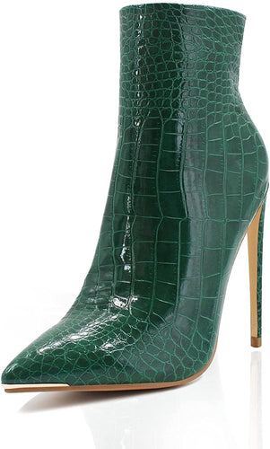 Women's Pointed Toe Stiletto Chic Ankle Alligator Boots