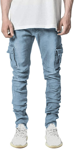 Streetwear Blue Pleated Ankle Trousers with Side Pockets