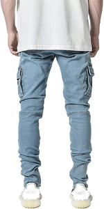 Streetwear Blue Pleated Ankle Trousers with Side Pockets