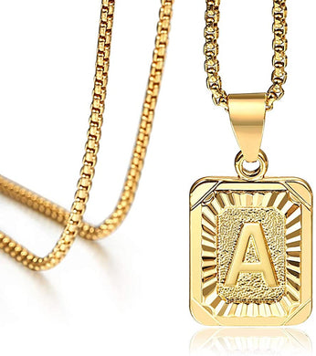 Gold Plated Square Capital Initial Letter Pendant Necklace
