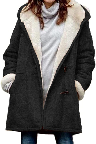 Women's Pitch Black Lapel Sherpa Jacket with Pockets