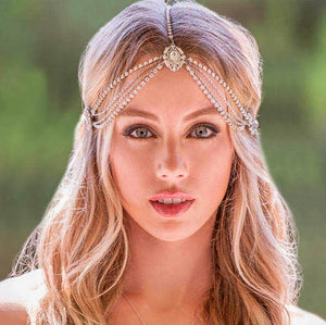 Bridal-Silver Crystal Layering Hair Jewelry Rhinestones Head Chain
