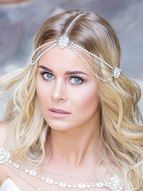Bridal-Silver Crystal Layering Hair Jewelry Rhinestones Head Chain