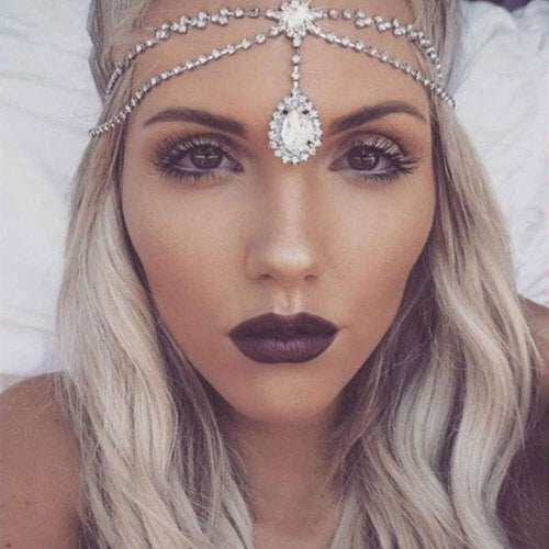 Gothic-Silver Crystal Layering Hair Jewelry Rhinestones Head Chain