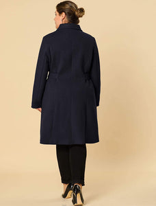 Belted Single Breasted Dark Blue Plus Size Winter Long Coat