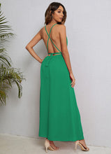 Load image into Gallery viewer, Bamboo Green Backless Deep V Neck Maxi Dress