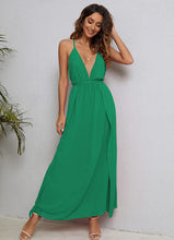 Load image into Gallery viewer, Bamboo Green Backless Deep V Neck Maxi Dress