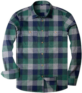 Men's Plaid Flannel Green-Grey Button Down Casual Shirt