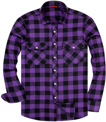 Men's Plaid Flannel Purple Button Down Long Sleeve Shirt
