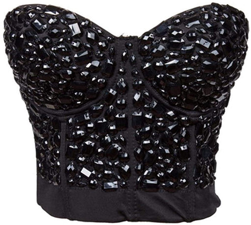 Rhinestone Black Punk Goth Bra Clubwear Corset