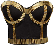 Load image into Gallery viewer, Rhinestone Gold Sequins Punk Goth Bra Clubwear Corset