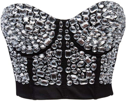Rhinestone Silver Punk Goth Bra Clubwear Corset