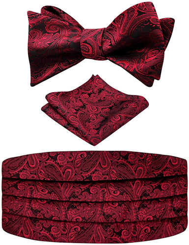 Paisley Cummerbund Maroon Red Tie Set