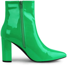 Load image into Gallery viewer, Walk Higher Green  Chunky Heel Pointed Toe Zipper Ankle Boots