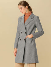 Load image into Gallery viewer, Outerwear Grey Notch Lapel Double Breasted Belted Long Winter Coat