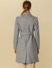 Load image into Gallery viewer, Outerwear Grey Notch Lapel Double Breasted Belted Long Winter Coat
