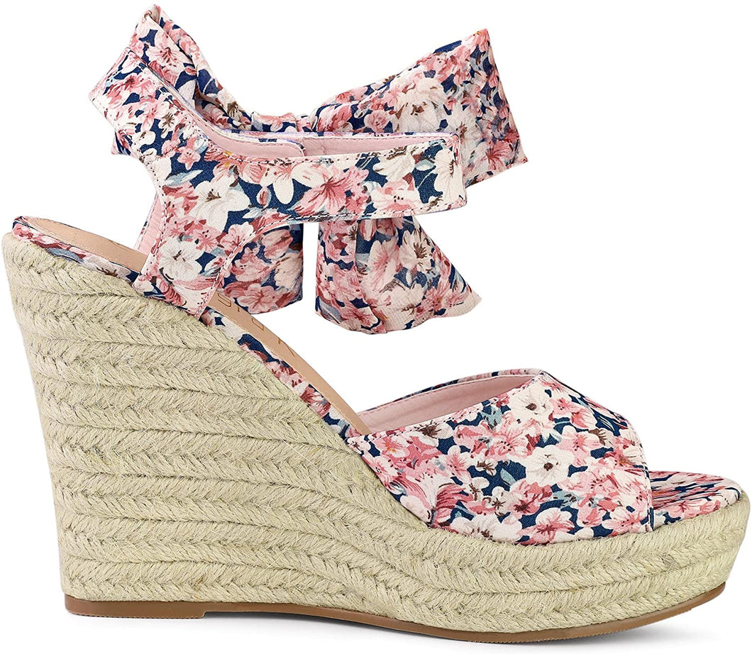 Espadrille Wedge Pink Floral Platform Slingback Sandals