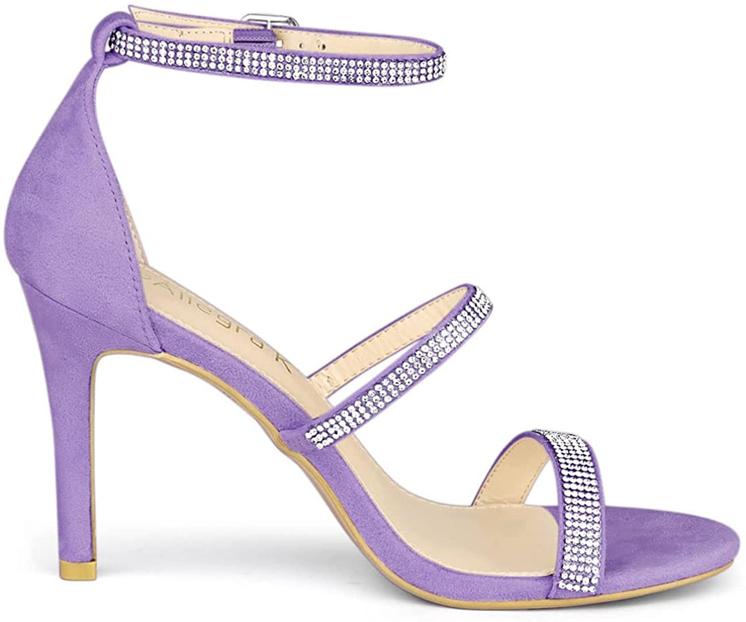 Strappy Rhinestone Purple High Heel Sandals
