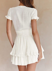 Summer Knot Front White Short Sleeve Mini Swing Dress