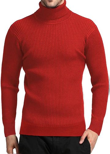 Men's Red Turtleneck Knitted Lightweight Long Sleeve Sweater