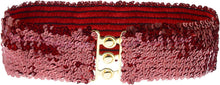 Load image into Gallery viewer, Iridecent Burgundy Sparkly Sequin Wide Stretch Elastic Belt