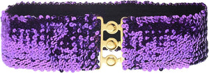 Purple Sparkly Sequin Wide Stretch Elastic Belt