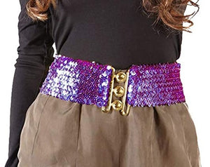 Purple Sparkly Sequin Wide Stretch Elastic Belt