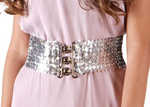 Load image into Gallery viewer, Silver Sparkly Sequin Wide Stretch Elastic Belt