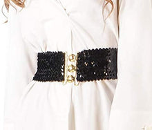 Load image into Gallery viewer, Black Sparkly Sequin Wide Stretch Elastic Belt