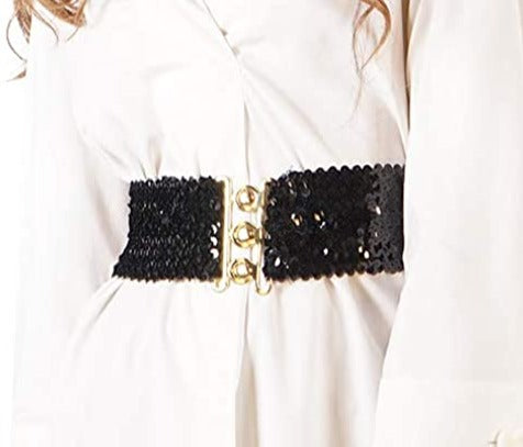 Black Sparkly Sequin Wide Stretch Elastic Belt