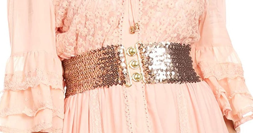 Champagne Sparkly Sequin Wide Stretch Elastic Belt