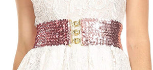 Cotton Candy Pink Sparkly Sequin Wide Stretch Elastic Belt
