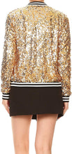 Load image into Gallery viewer, Elegant Gold Sequin Long Sleeve Front Zip Jacket with Ribbed Cuffs