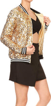 Load image into Gallery viewer, Elegant Gold Sequin Long Sleeve Front Zip Jacket with Ribbed Cuffs