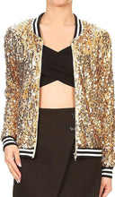 Load image into Gallery viewer, Elegant Gold Sequin Long Sleeve Front Zip Jacket with Ribbed Cuffs