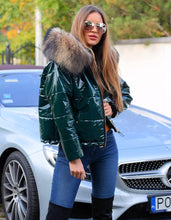 Load image into Gallery viewer, Metallic Green Fur Hooded Quilted Winter Coat