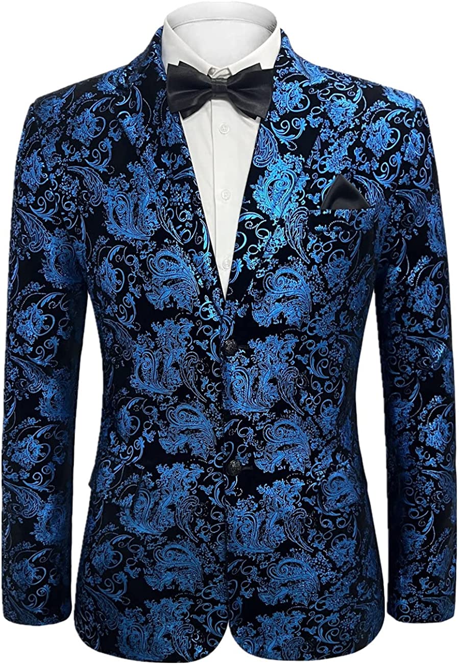 Formal Blue Velvet Men's Floral Blazer Suit