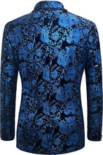 Load image into Gallery viewer, Formal Blue Velvet Men&#39;s Floral Blazer Suit