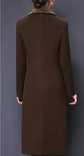 Load image into Gallery viewer, Brown Double-Breasted Notched Lapel Midi Wool Blend Pea Coat Jackets