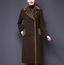 Load image into Gallery viewer, Brown Double-Breasted Notched Lapel Midi Wool Blend Pea Coat Jackets