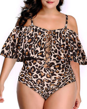 Load image into Gallery viewer, Leopard Women Plus Size One Piece Tummy Control Flounce Bathing Suits