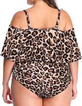 Load image into Gallery viewer, Black Floral Women Plus Size One Piece Tummy Control Flounce Bathing Suits