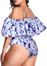 Load image into Gallery viewer, Black Floral Women Plus Size One Piece Tummy Control Flounce Bathing Suits
