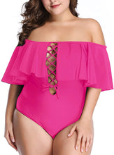 Load image into Gallery viewer, Control Flounce Hot Pink Plus Size One Piece Off Shoulder Bathing Suits