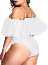 Load image into Gallery viewer, Control Flounce White Plus Size One Piece Off Shoulder Bathing Suits