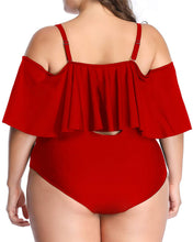 Load image into Gallery viewer, Control Flounce Red Plus Size One Piece Off Shoulder Bathing Suits