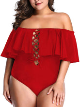 Load image into Gallery viewer, Control Flounce Red Plus Size One Piece Off Shoulder Bathing Suits