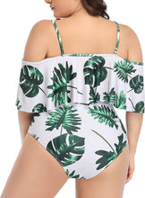 Load image into Gallery viewer, Control Flounce  White Leaf Plus Size One Piece Off Shoulder Bathing Suits