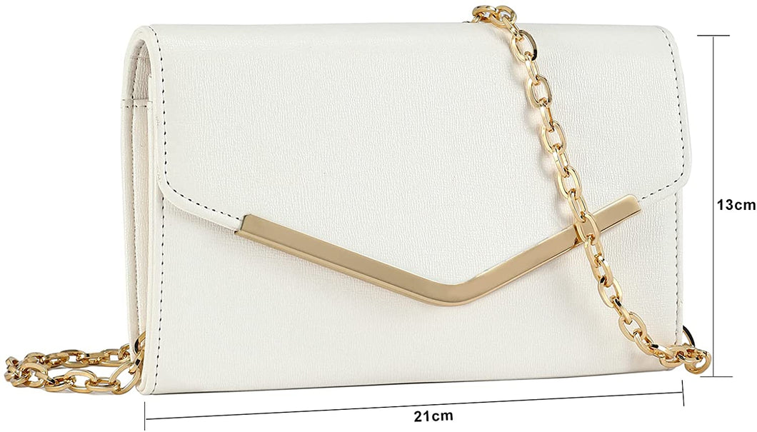 Celine White Envelope Clutch Purse With Detachable Chain