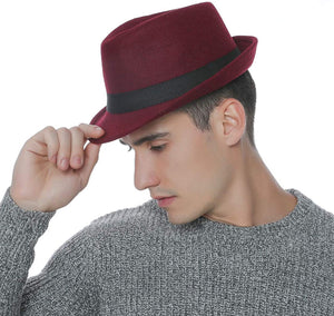 Men's Burgundy Fedora Panama Jazz Hat